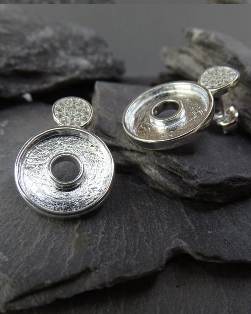 Solid Silver Fancy Circle Stud Earrings With cz Perfect for Resin