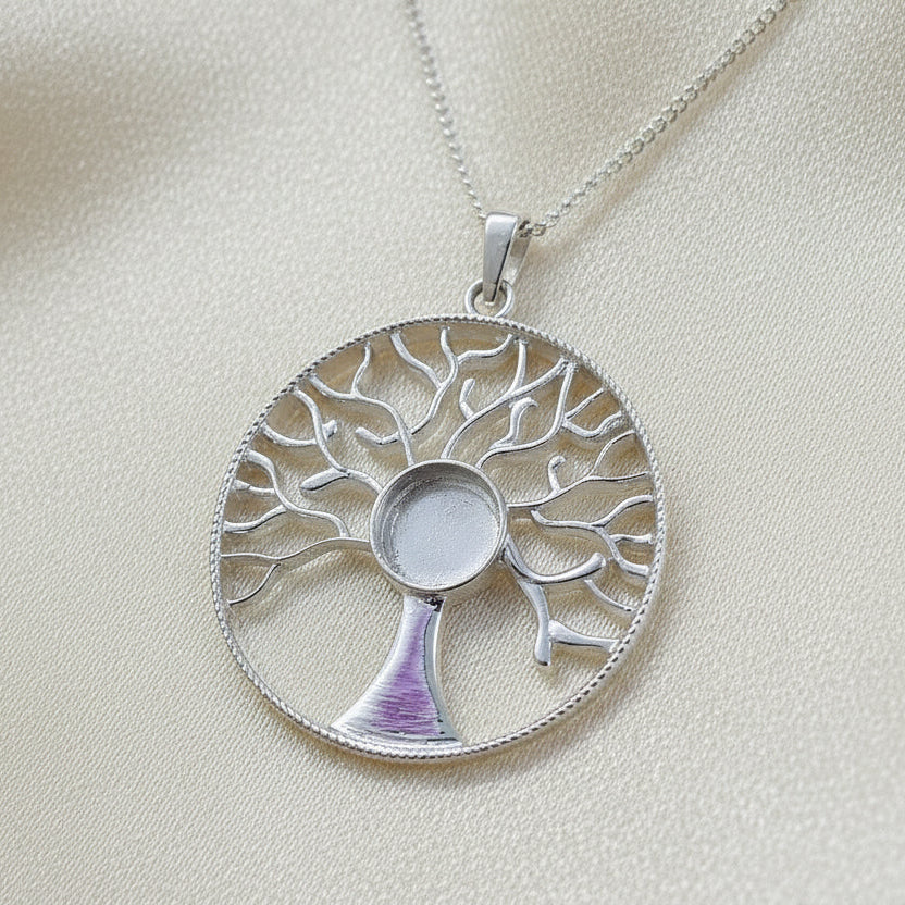 unset silver tree of life pendant