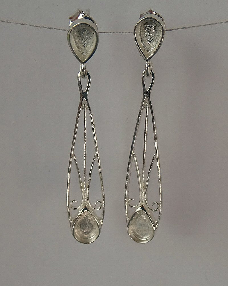 Solid Silver Drop Earrings for Stones Or Resin
