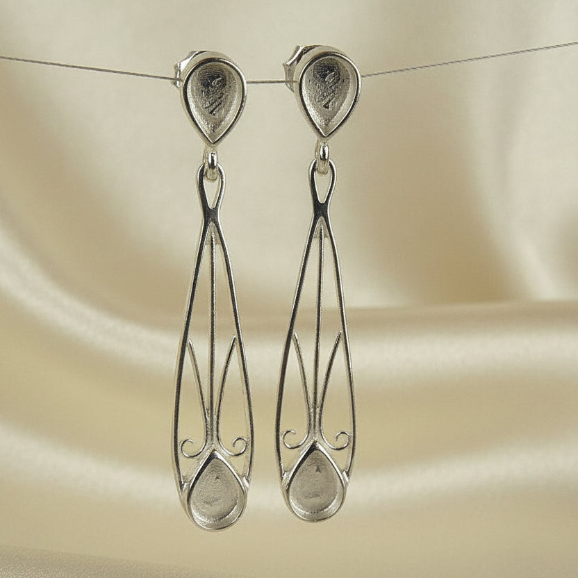 Solid Silver Drop Earrings for Stones Or Resin