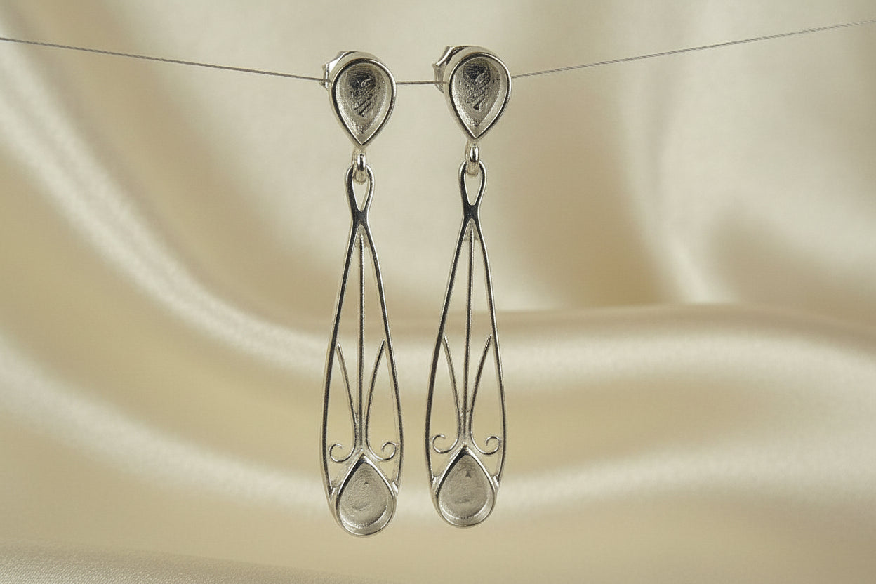 Solid Silver Drop Earrings for Stones Or Resin