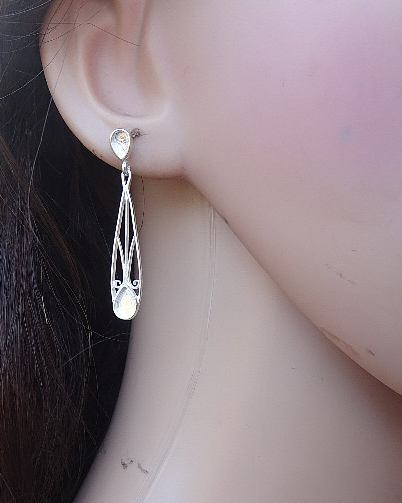 Solid Silver Drop Earrings for Stones Or Resin