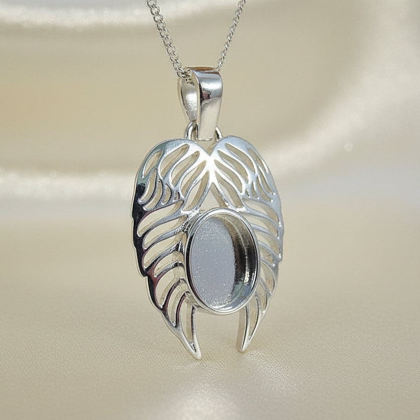 silver angel wings pendant for resin or cabochon