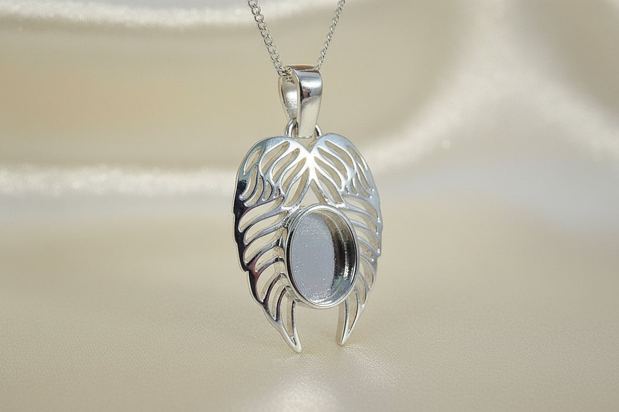 silver angel wings pendant for resin or cabochon