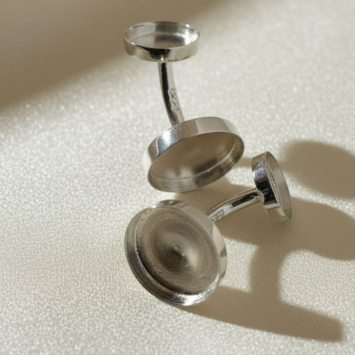 Two Stone silver Cufflink Setting For Cabochons or resin