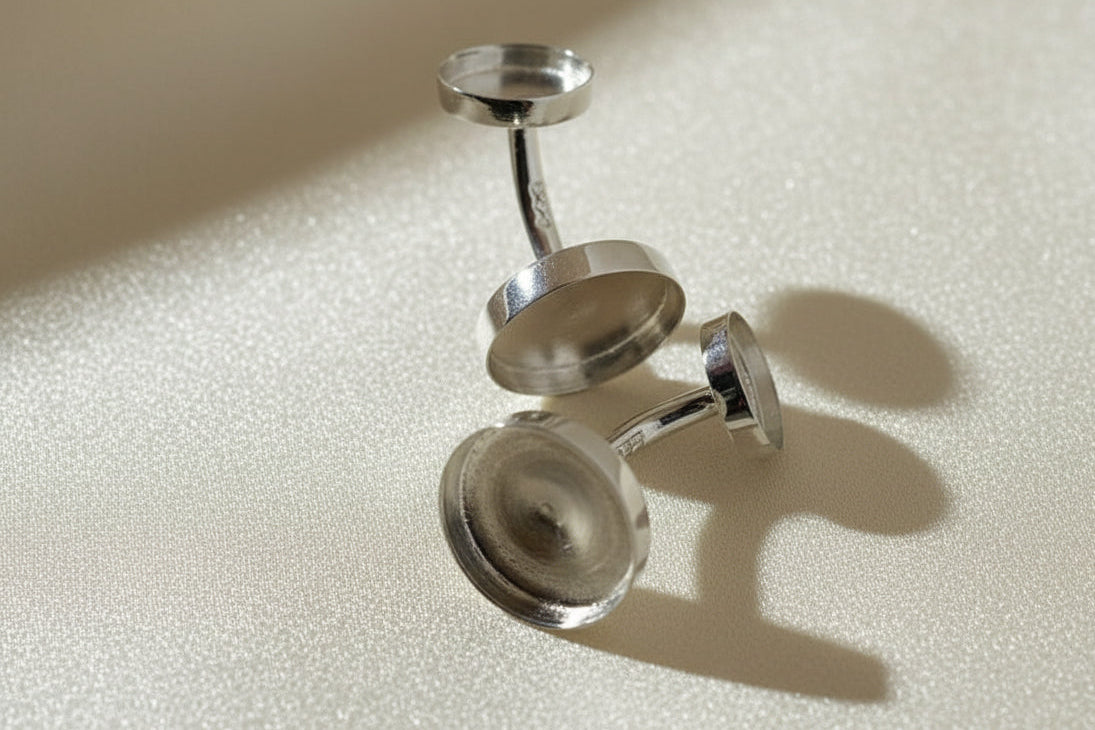 Two Stone silver Cufflink Setting For Cabochons or resin