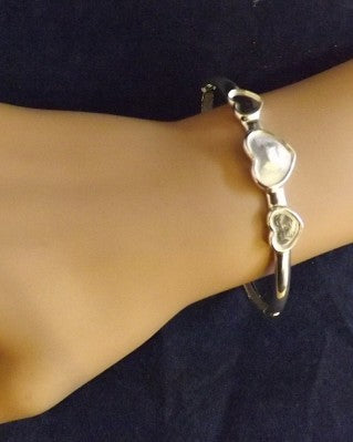Silver Three Heart Solid Back Bangle