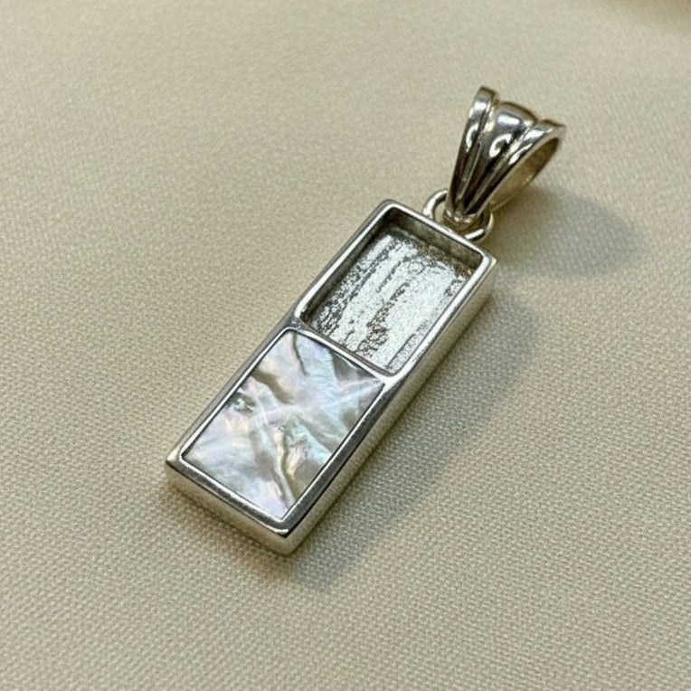Solid Silver Oblong Pendant With m.o.p And Place For Stone Or Resin