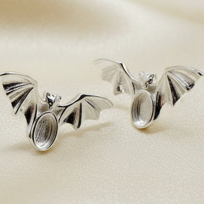 Sold Silver Bat Earrings For 6x4 Cabochon Or Resin