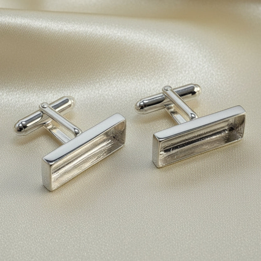 Silver Cufflink mounts For Resin Or To Set 22x7 Stone
