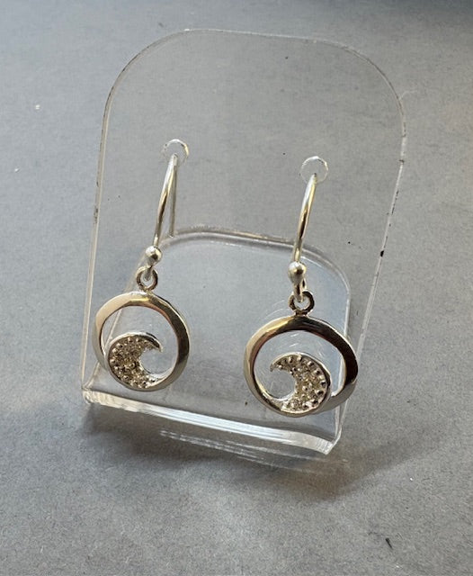 SILVER WAVE STYLE DROP EARRINGS WITH CZ