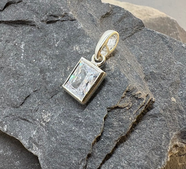 SILVER RECTANGULAR CZ PENDANT