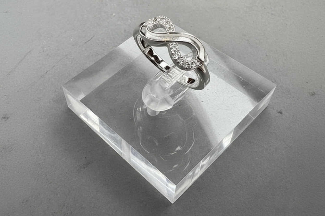 Solid silver cz infinity ring suitable for use with resin