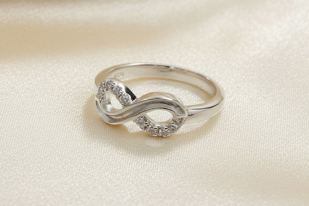 Solid silver cz infinity ring suitable for use with resin