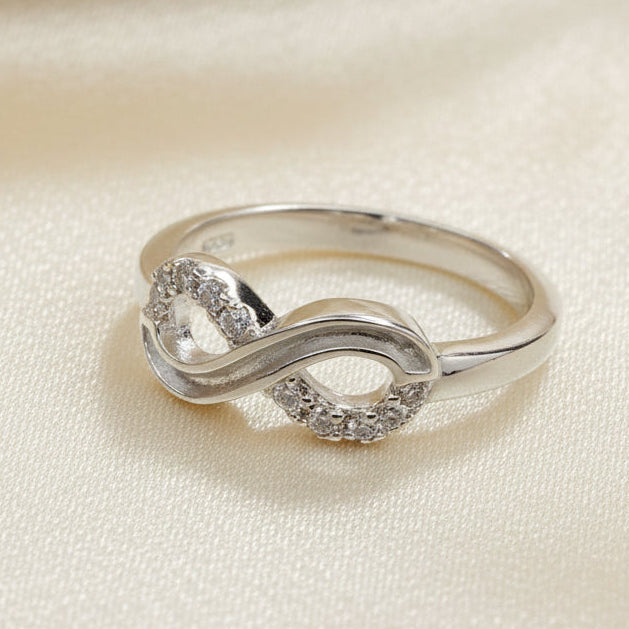 Solid silver cz infinity ring suitable for use with resin