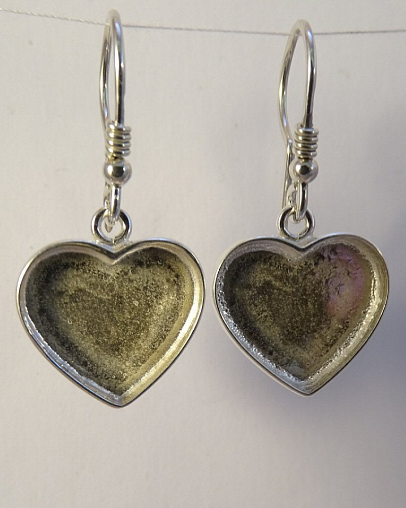 silver heart drop earrings for resin ashes memorial