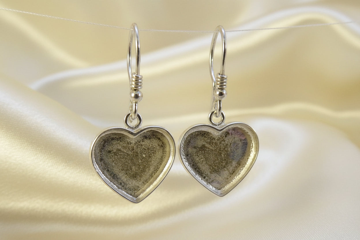 silver heart drop earrings for resin ashes memorial