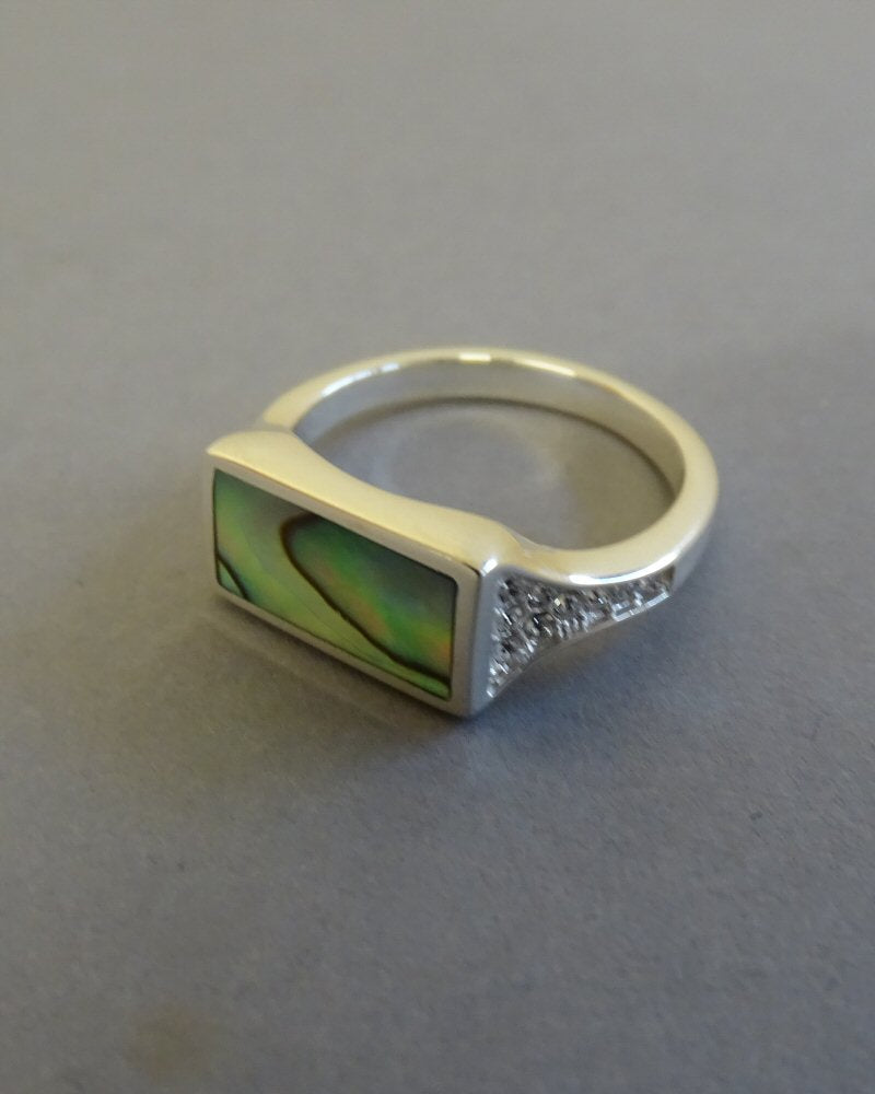 CZ AND PAUA SHELL SILVER RING