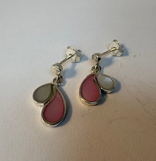 SILVER AND M.O.P HEART DROP EARRING