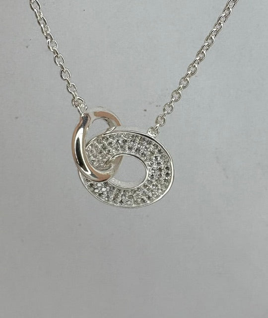 SILVER DOUBLE DISC PENDANT WITH SPARKLING CZ STONES