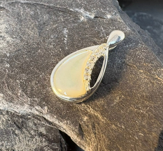 SILVER TEARDROP PENDANT WITH CZ AND M. O , P