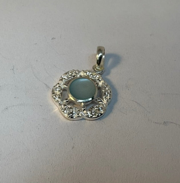fancy round pendant with cz and m.o.p
