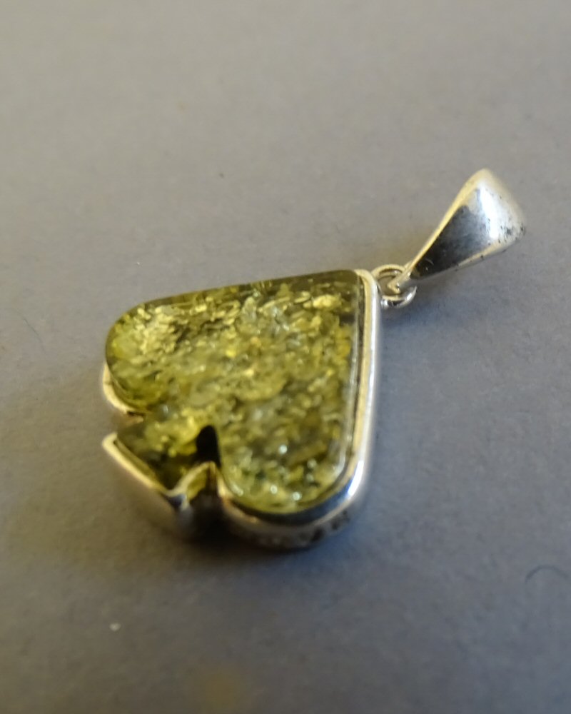 SILVER ACE OF SPADES PENDANT WITH GREEN AMBER