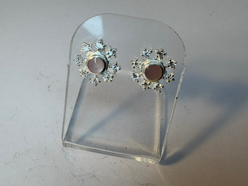 SILVER SNOWFLAKE STUD EARRINGS WITH CZ AND M,O,P