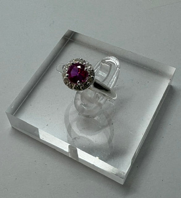 SILVER RING WITH CZ AND RED STONE