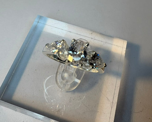 FANCY SILVER THREE STONE CZ RING