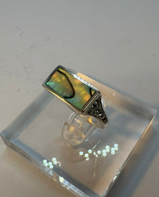 SILVER RING WITHCZ AND PAUA STONE