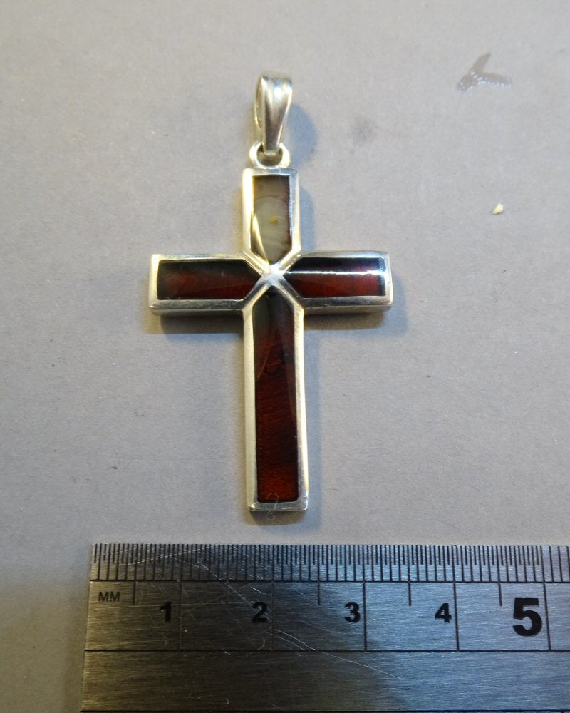 LARGE SILVER CROSS WITH DARK STONE