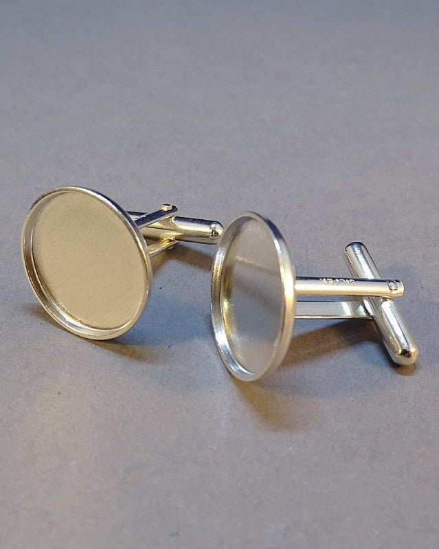 Silver Collet Bezel Cufflinks to take 15mm Cabochon Or Resin