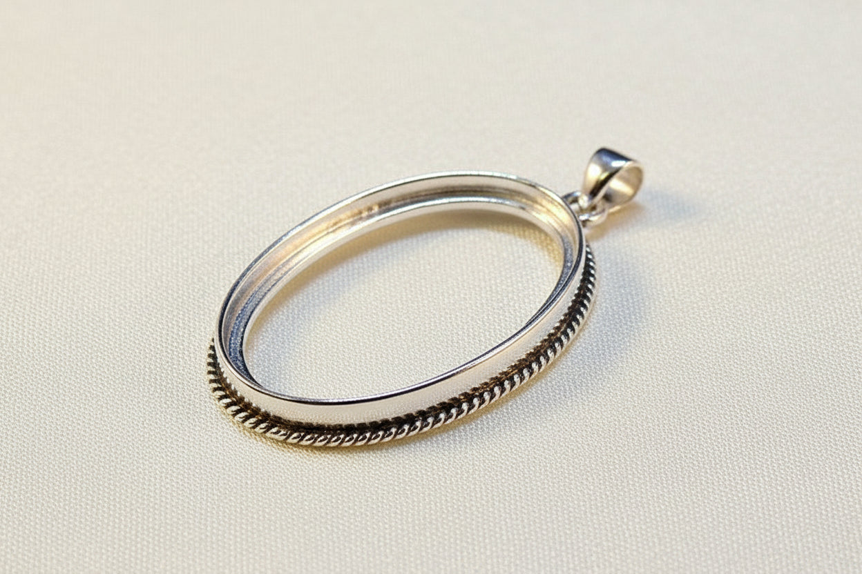 Silver Rope Edge Pendant Setting Bezel For Cabochon