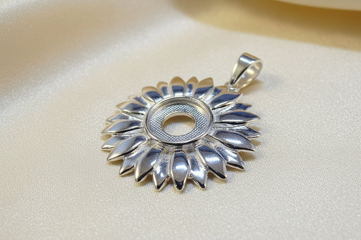 Silver Sunflower Pendant Setting To Fit 10mm Stone