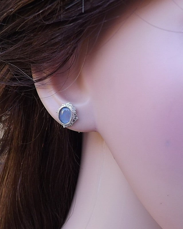 Silver Earstuds Bezel For 8x6 Cabochon