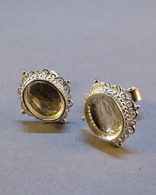 Silver Earstuds Bezel For 8x6 Cabochon
