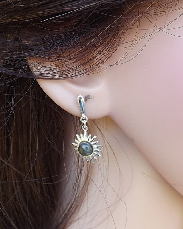 Silver Sun Drop Earrings For 6mm Cabochon