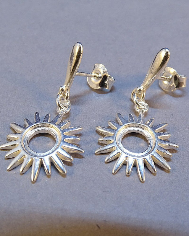 Silver Sun Drop Earrings For 6mm Cabochon