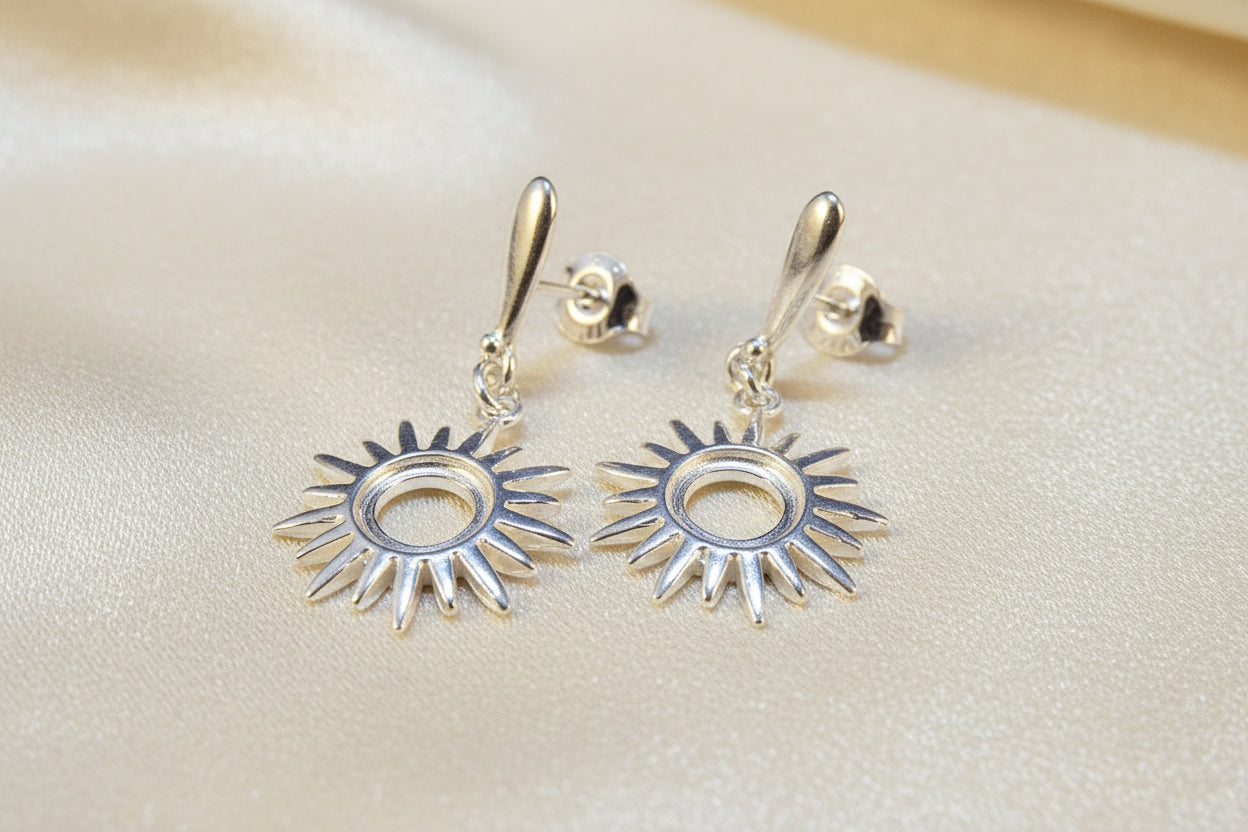 Silver Sun Drop Earrings For 6mm Cabochon