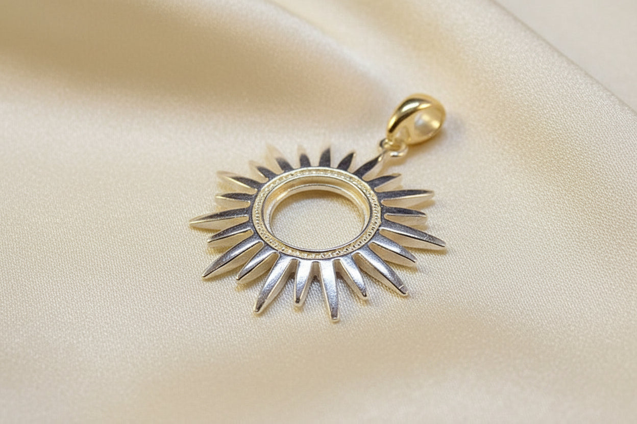 Silver Sun Pendant Mount For 10mm Stone