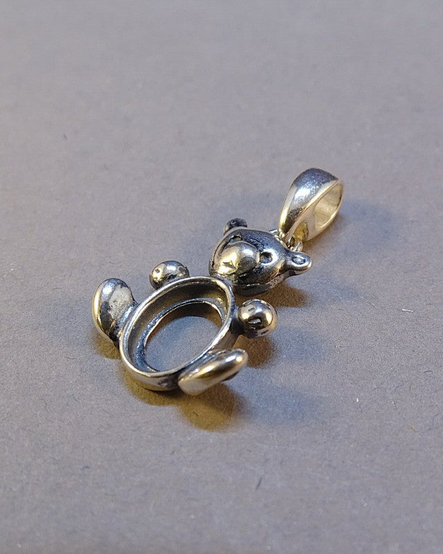 Silver Teddy Bear Pendant Mount For 8x6 Cabochon