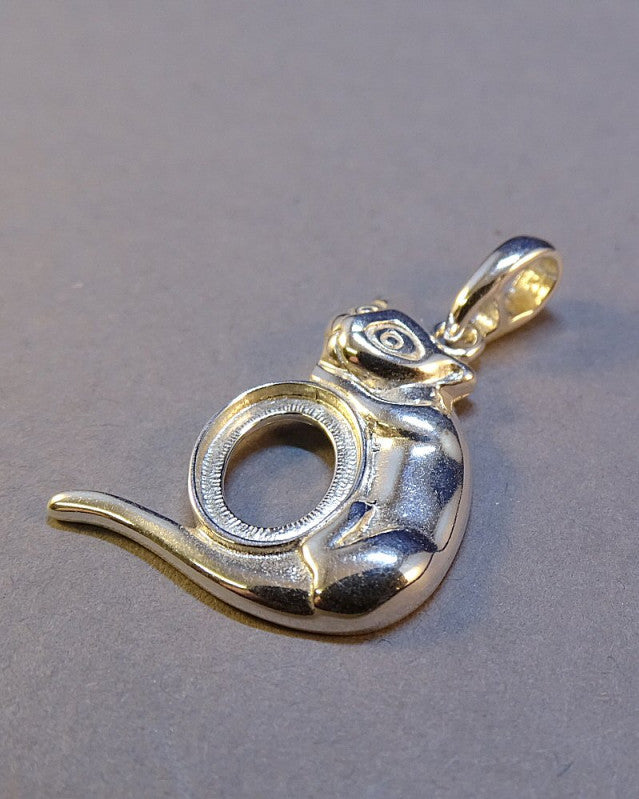 Silver Cat Pendant Mount For Setting 10x8 Cabochon