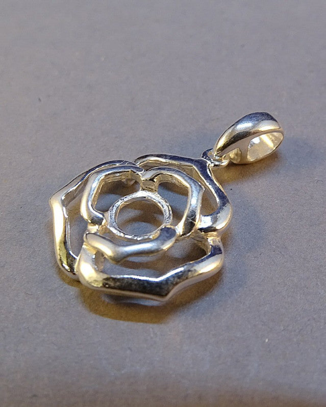 Silver Rose Style Pendant Mount for 6mm stone
