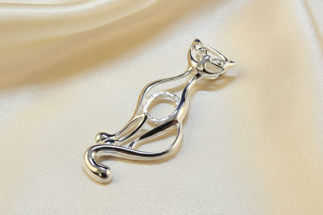 Silver Cat Pendant Setting To Fit A 10x8 Cabochon