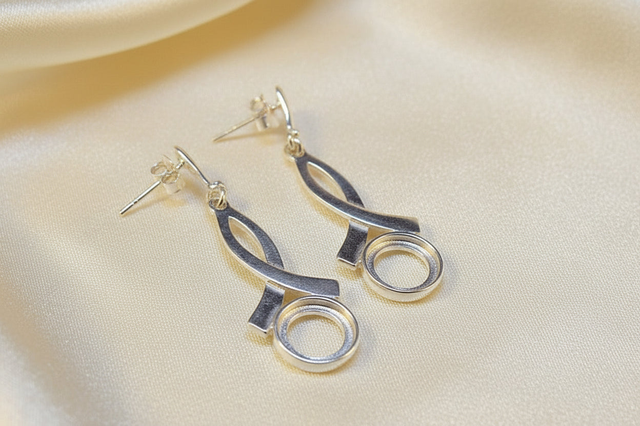 Modern Crossover Drop Earring Mounts For 8mm Stone