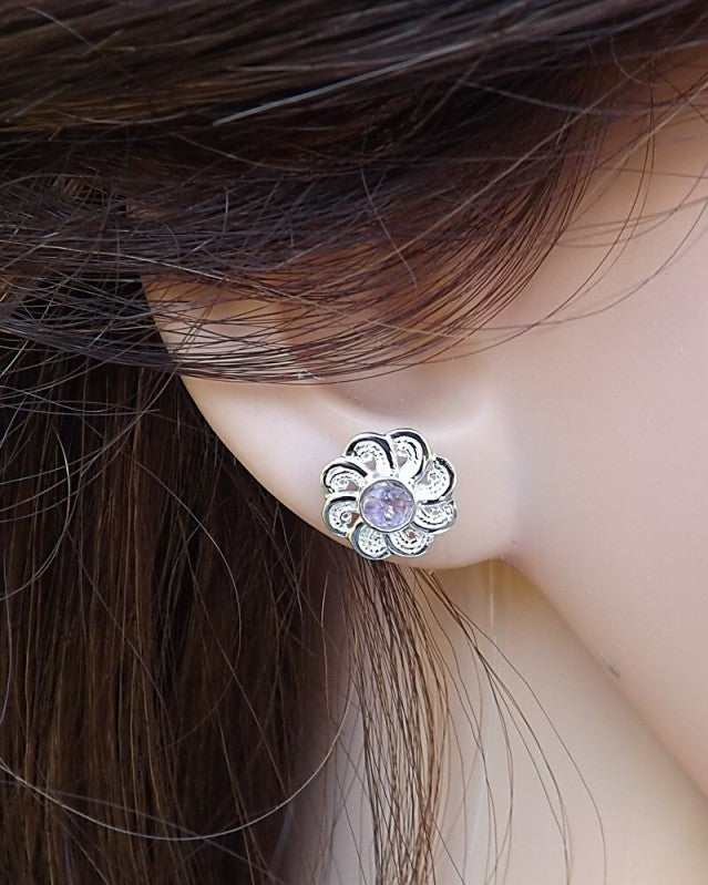 Silver filigree Ear Stud Setting For 4mm Stone