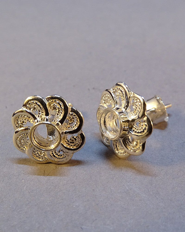 Silver filigree Ear Stud Setting For 4mm Stone