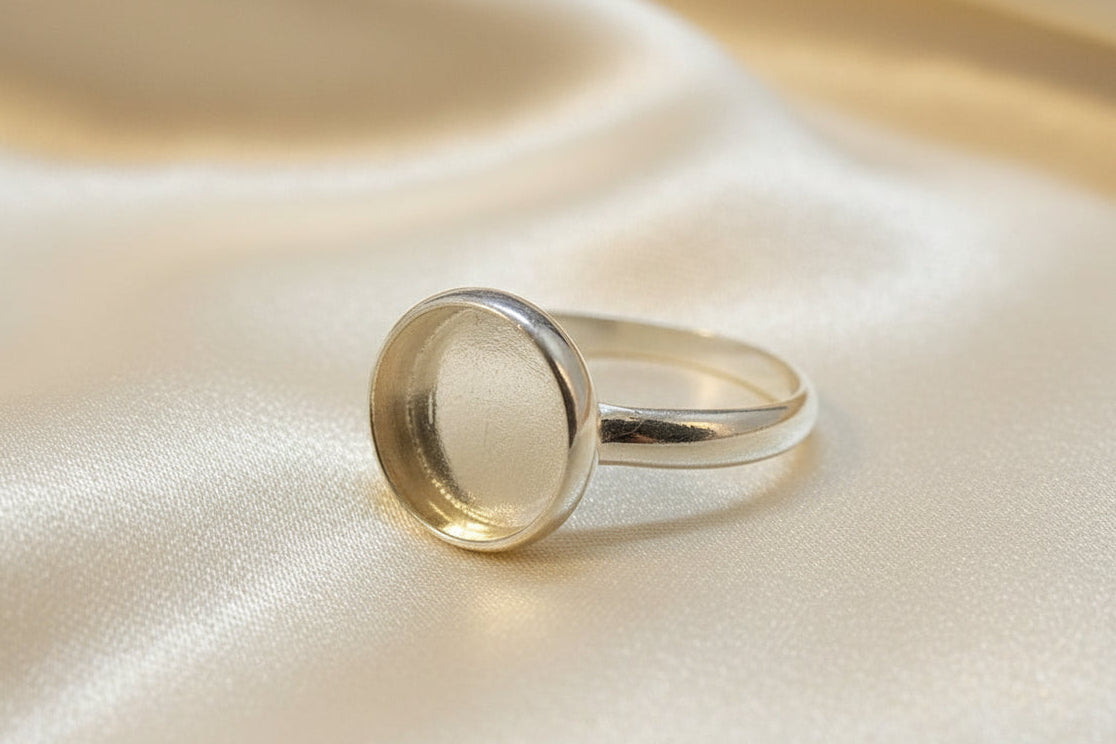 Silver Ring Setting With Bezel For 10mm Stone Or Resin