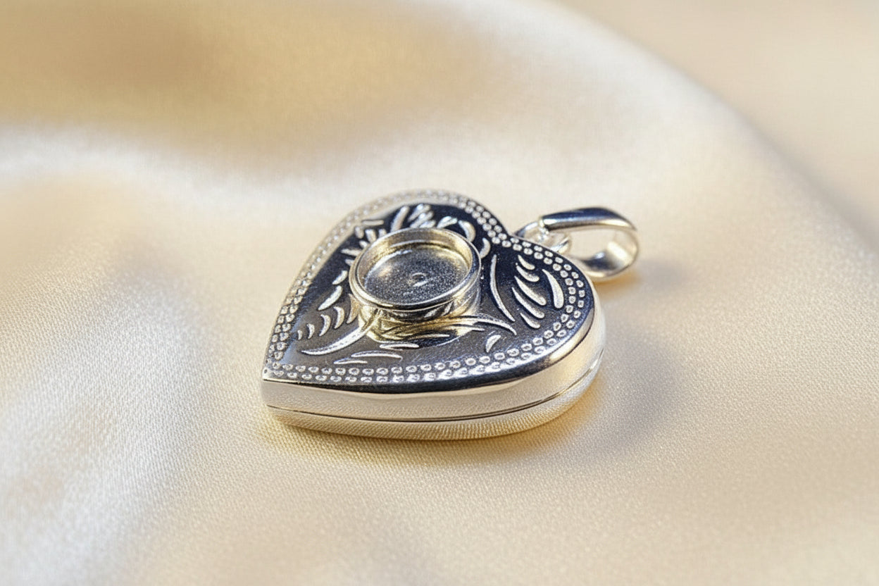 Silver Heart Locket Ready To Set 6mm Cabochon